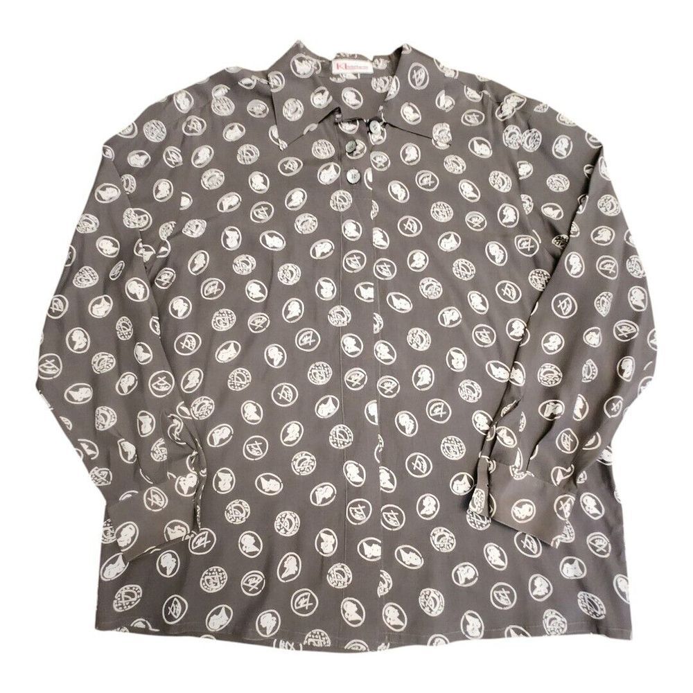 KL By Karl Lagerfeld Women's Coins  All Over Print Button‎ Up Shirt  Size 10